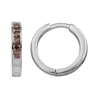 Jewelexcess Sterling Silver 1/4 ct T.W. Red Diamond Hoop Earrings
