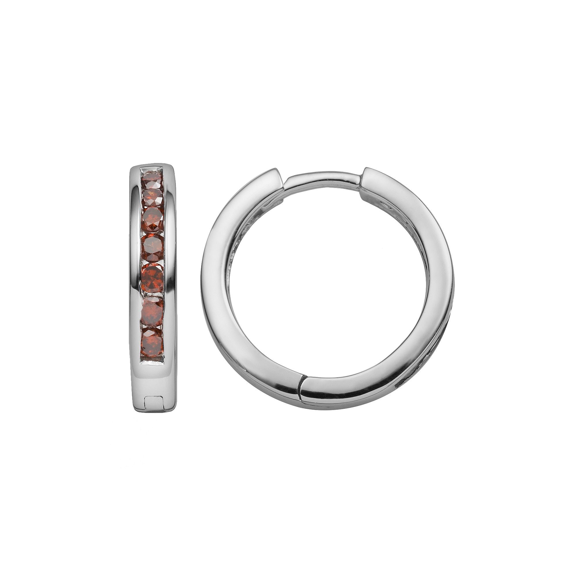 Jewelexcess Sterling Silver 1/2-ct. T.W. Red Diamond Hoop Earrings, Womens