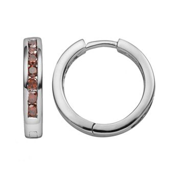 Jewelexcess Sterling Silver 1/2 ct T.W. Red Diamond Hoop Earrings