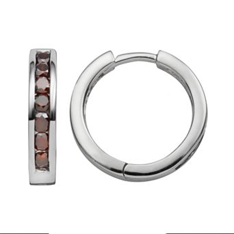 Jewelexcess Sterling Silver 1 ct T.W. Red Diamond Hoop Earrings