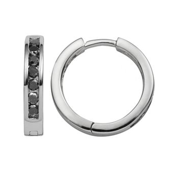 Jewelexcess Sterling Silver 1/2 ct T.W. Black Diamond Hoop Earrings