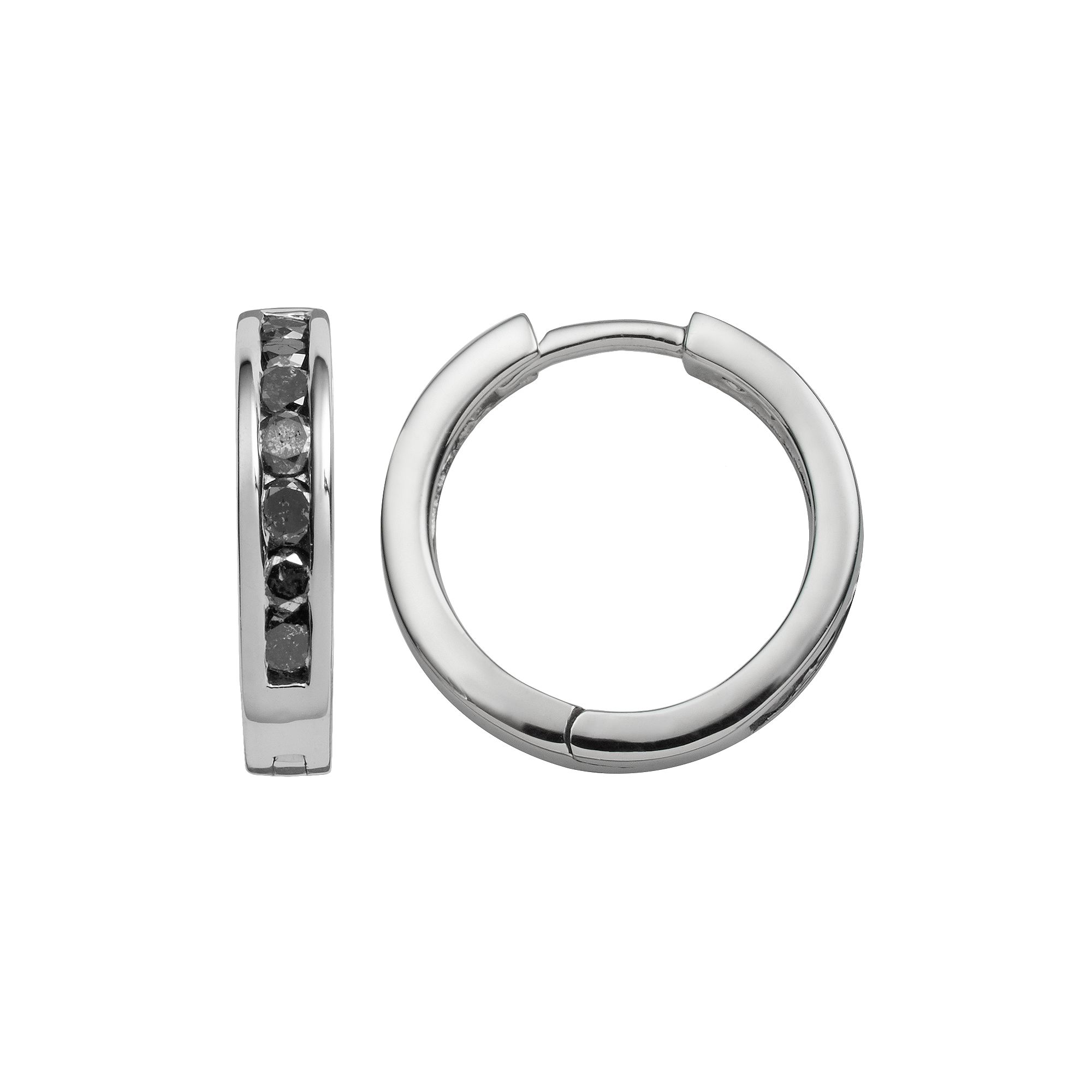 Jewelexcess Sterling Silver 1-ct. T.W. Black Diamond Hoop Earrings, Womens