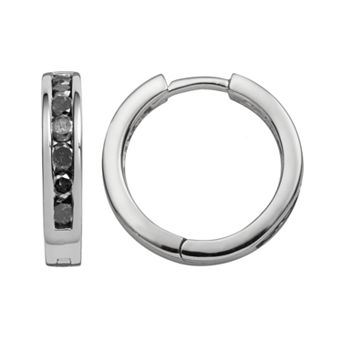 Jewelexcess Sterling Silver 1 ct T.W. Black Diamond Hoop Earrings