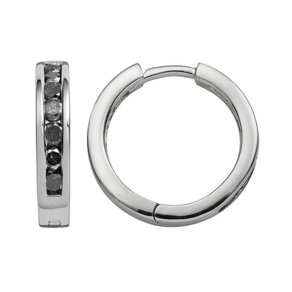 Jewelexcess Sterling Silver 1-ct. T.W. Black Diamond Hoop Earrings