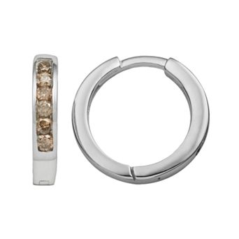 Jewelexcess Sterling Silver 1/4 ct T.W. Champagne Diamond Hoop Earrings