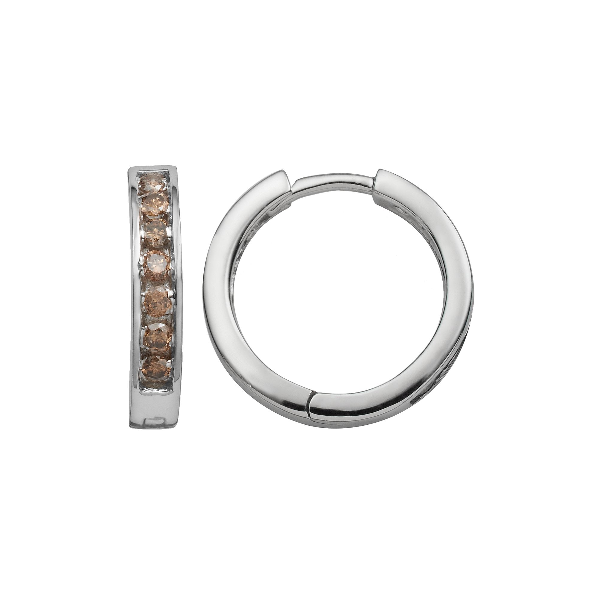 Jewelexcess Sterling Silver 1/2-ct. T.W. Champagne Diamond Hoop Earrings, W