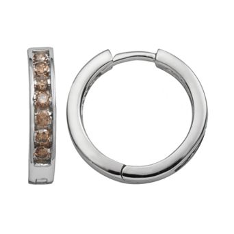 Jewelexcess Sterling Silver 1/2 ct T.W. Champagne Diamond Hoop Earrings