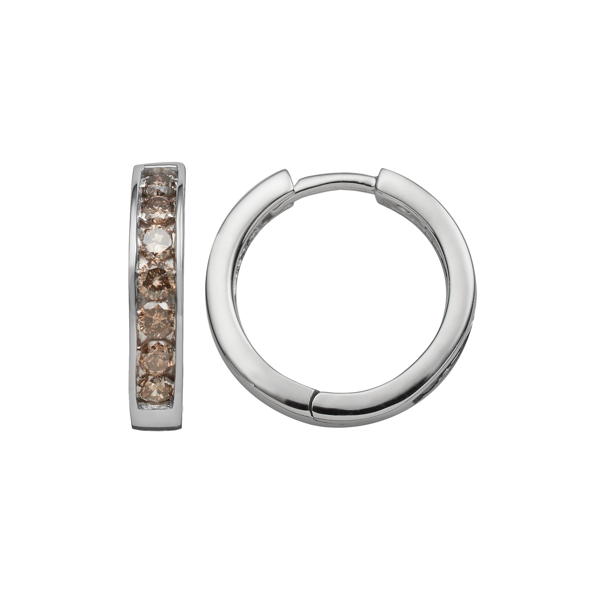 Jewelexcess Sterling Silver 1-ct. T.W. Champagne Diamond Hoop Earrings, Wom