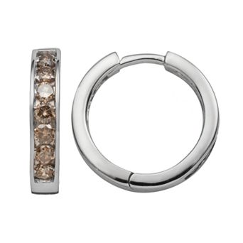 Jewelexcess Sterling Silver 1 ct T.W. Champagne Diamond Hoop Earrings
