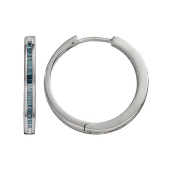 Jewelexcess Sterling Silver 1/2 ct T.W. Blue Diamond Hoop Earrings