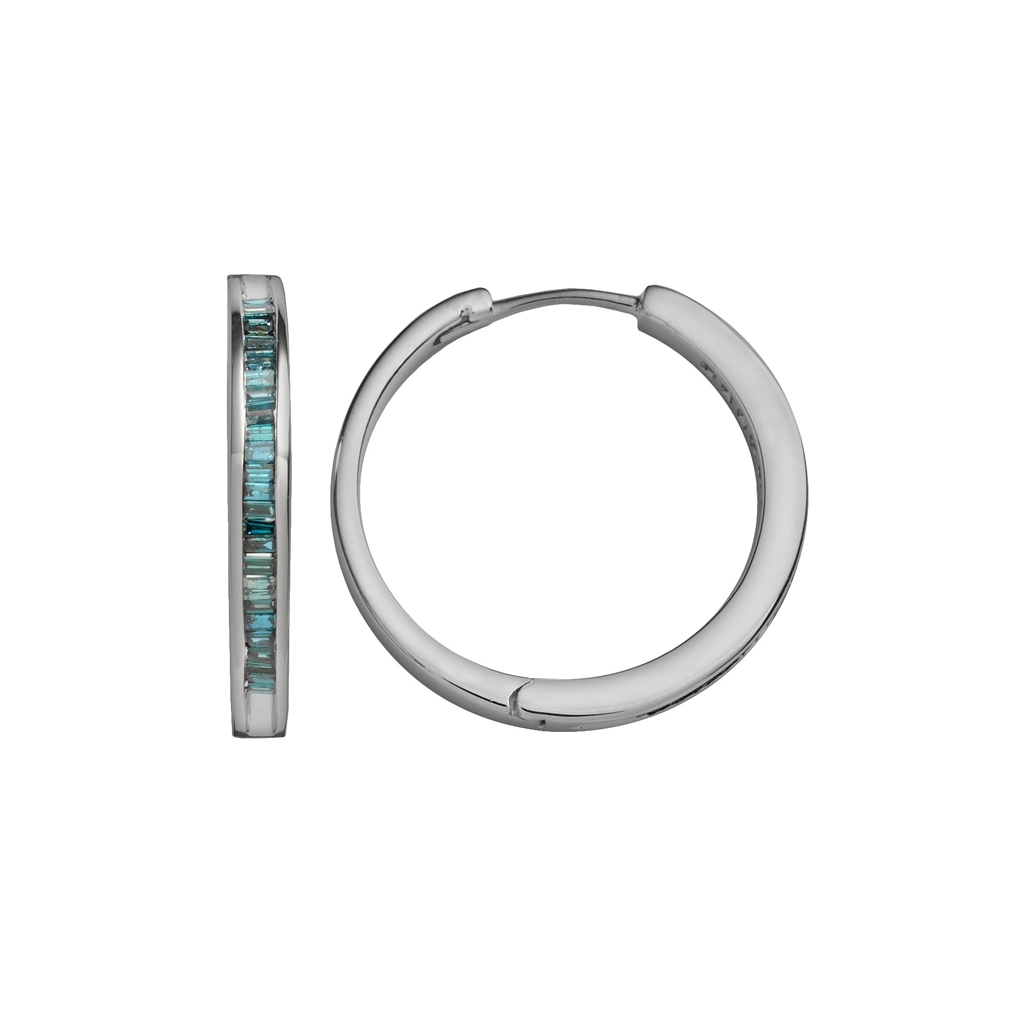 Jewelexcess Sterling Silver 1-ct. T.W. Blue Diamond Hoop Earrings, Womens