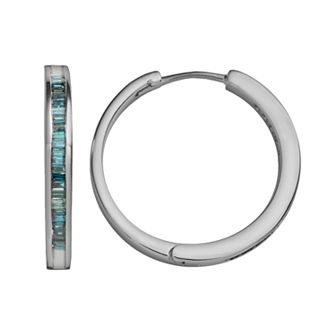 Jewelexcess Sterling Silver 1 ct T.W. Blue Diamond Hoop Earrings