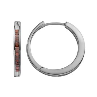 Jewelexcess Sterling Silver 1/4 ct T.W. Red Diamond Hoop Earrings