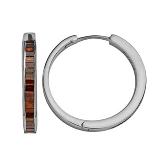Jewelexcess Sterling Silver 1 ct T.W. Red Diamond Hoop Earrings