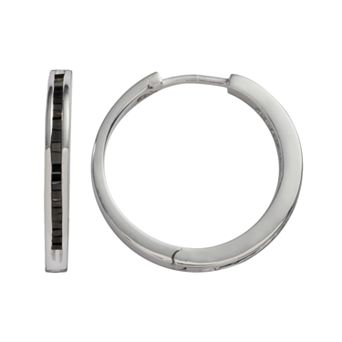 Jewelexcess Sterling Silver 1/2 ct T.W. Black Diamond Hoop Earrings