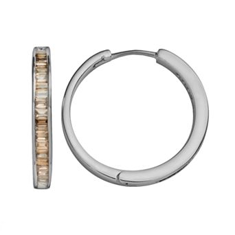 Jewelexcess Sterling Silver 1 ct T.W. Champagne Diamond Hoop Earrings