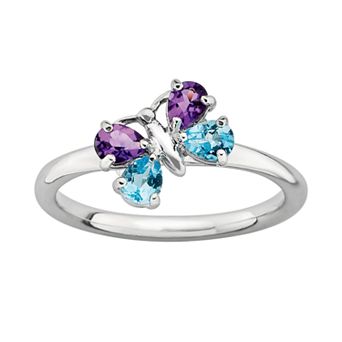 Stacks & Stones Sterling Silver Amethyst & Blue Topaz Butterfly Stack Ring