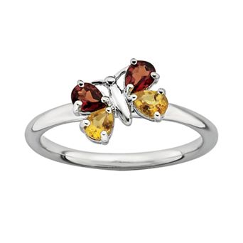 Stacks & Stones Sterling Silver Citrine & Garnet Butterfly Stack Ring