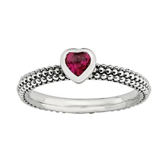 Stacks & Stones Sterling Silver Lab-Created Ruby Heart Stack Ring
