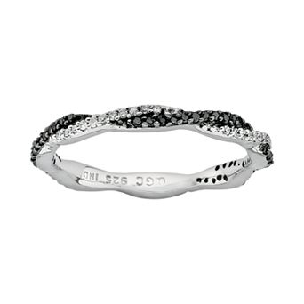Stacks & Stones Sterling Silver 1/4 ct T.W. Black & White Diamond Twist Stack Ring