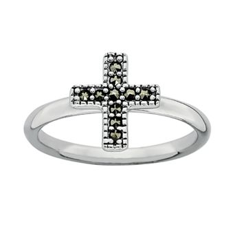 Stacks & Stones Sterling Silver Marcasite Cross Stack Ring