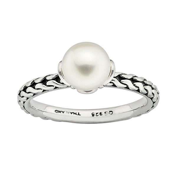 STERLING PEARL GEMSTONE STACK