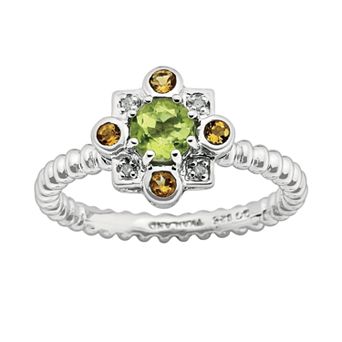 Stacks & Stones Sterling Silver Peridot, Citrine & Diamond Accent Beaded Stack Ring