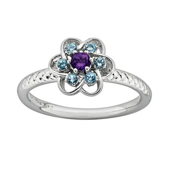 Stacks & Stones Sterling Silver Amethyst & Blue Topaz Textured Flower Stack Ring