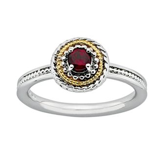Stacks & Stones 14k Gold & Sterling Silver Garnet Textured Frame Stack Ring