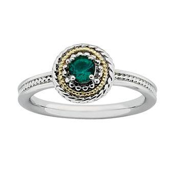 Stacks & Stones 14k Gold & Sterling Silver Lab-Created Emerald Textured Stack Ring