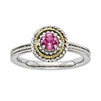 Stacks & Stones 14k Gold & Sterling Silver Pink Tourmaline Textured Stack Ring