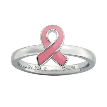 Stacks & Stones Sterling Silver Pink Breast Cancer Awareness Ribbon Stack Ring