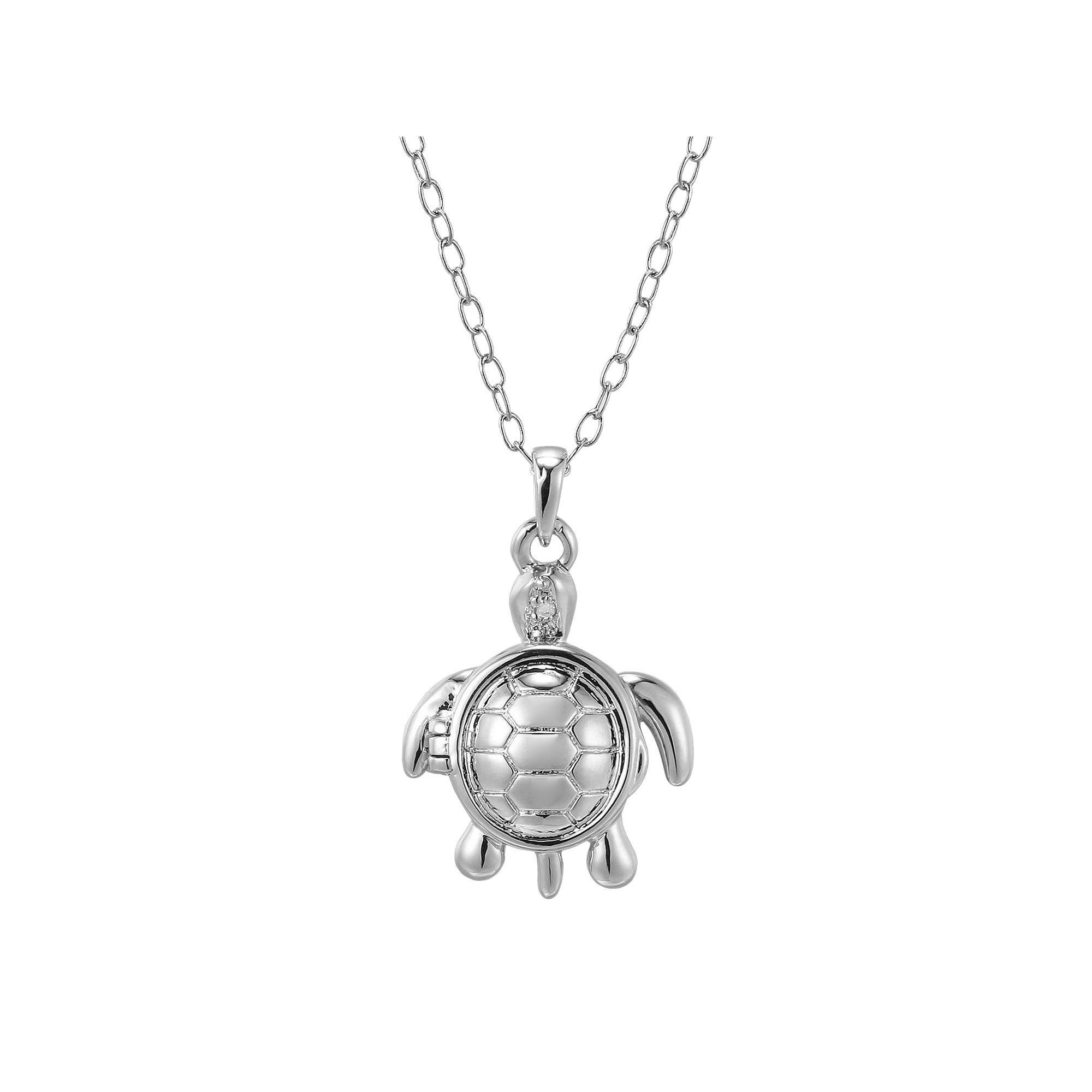 Silver Plate Diamond Accent Patience Turtle Pendant, Womens, White