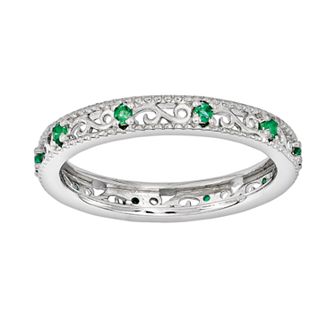 Stacks and Stones Sterling Silver Lab-Created Emerald Stack Ring