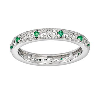 Stacks and Stones Sterling Silver Lab-Created Emerald Stack Ring