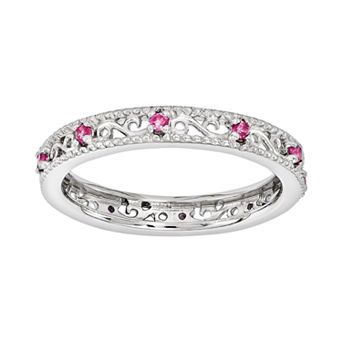 Stacks & Stones Sterling Silver Lab-Created Pink Sapphire Stack Ring