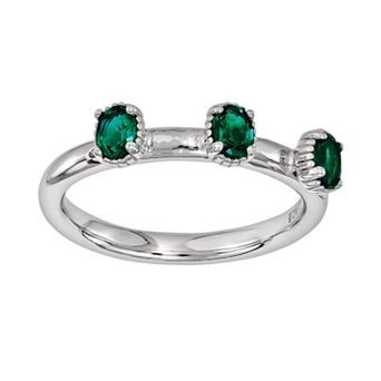 Stacks & Stones Sterling Silver Lab-Created Emerald Stack Ring