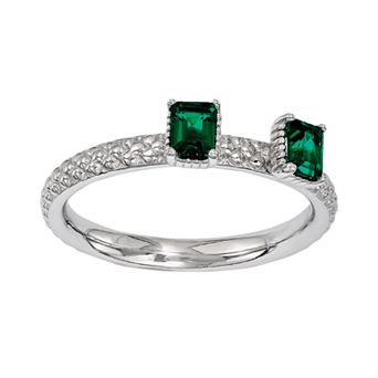 Stacks & Stones Sterling Silver Lab-Created Emerald Beaded Stack Ring