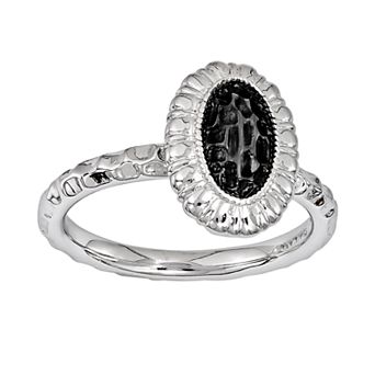 Stacks & Stones Rhodium- & Black Ruthenium-Plated Sterling Silver Textured Frame Stack Ring