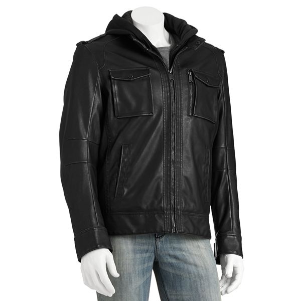 Sonoma Goods For Life® Faux-Leather Hooded Moto Jacket - Men