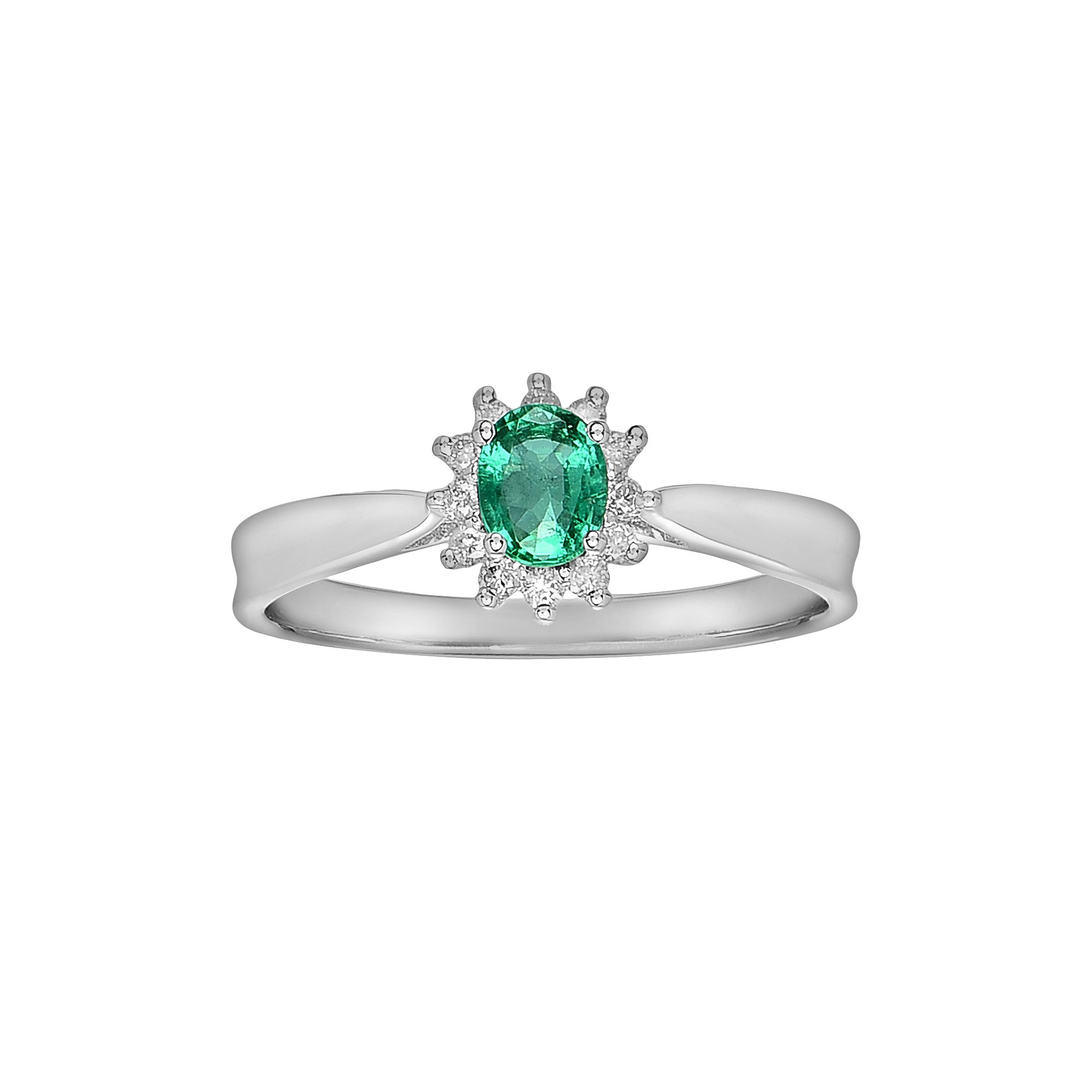 14k White Gold 1/10-ct. T.W. Diamond and Emerald Ring, Womens, Size: 5, Gr