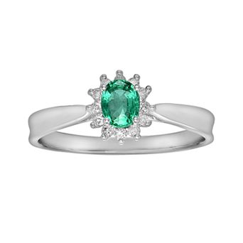 Oro Leoni 14k White Gold 1/10 ct T.W. Diamond and Emerald Ring