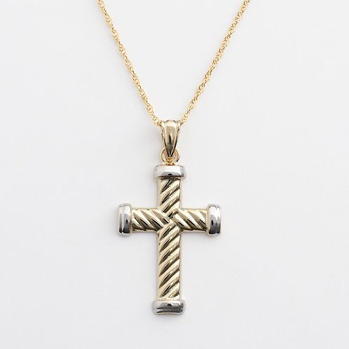 10k Gold Ribbed Cross Pendant
