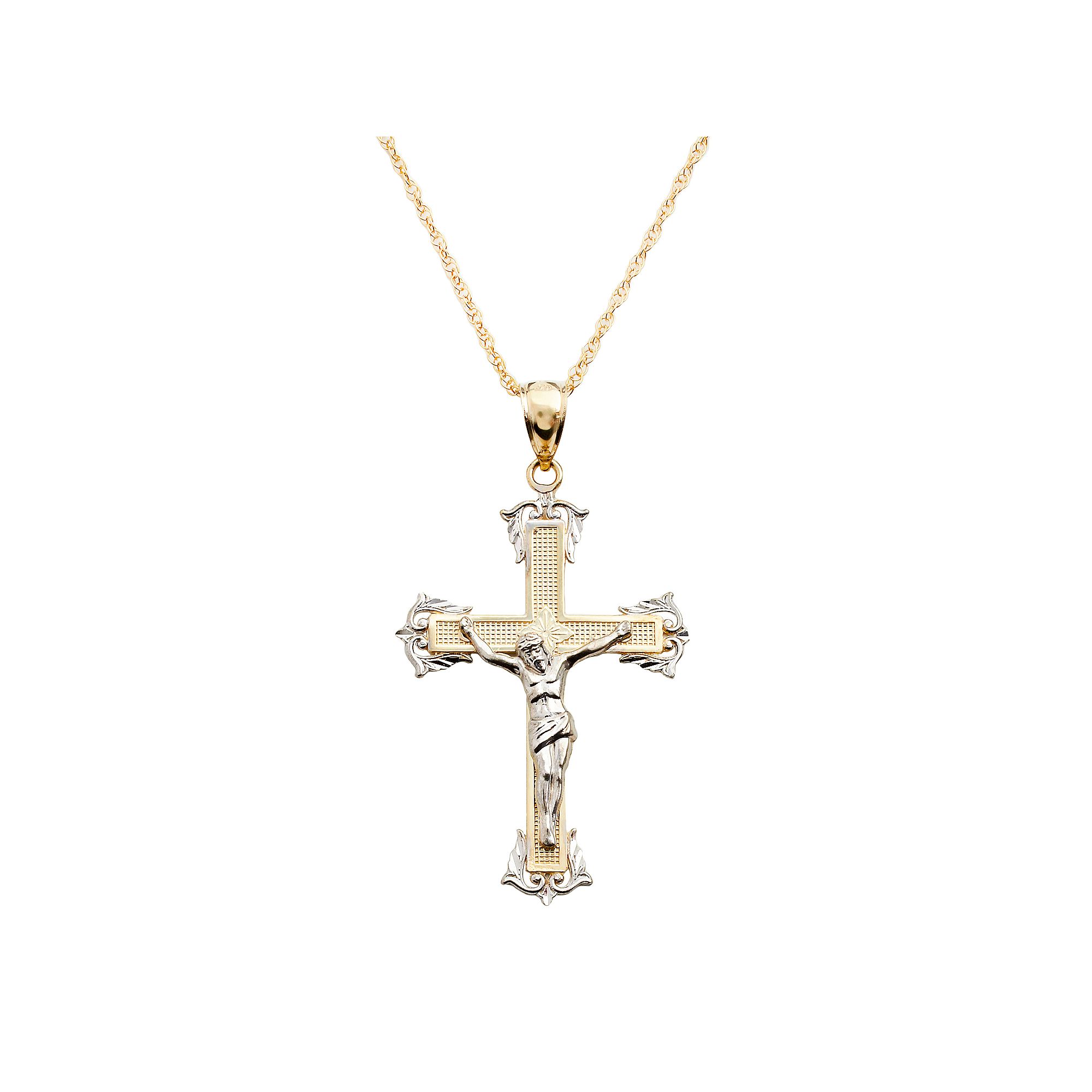 10k Two-tone Gold Crucifix Pendant, Womens, Size: 18
