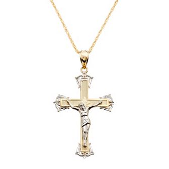 10k Two-tone Gold Crucifix Pendant