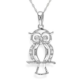 Stella Grace 10k White Gold Diamond Accent Owl Pendant