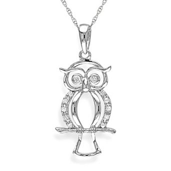 Stella Grace 10k White Gold Diamond Accent Owl Pendant