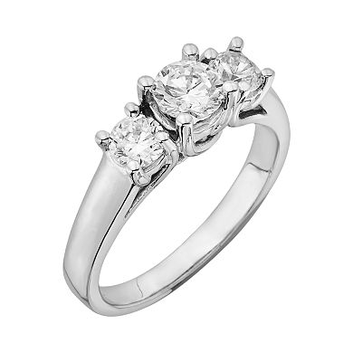 18k White Gold 1-ct. T.W. IGL Certified Round-Cut Colorless Diamond 3-Stone Ring