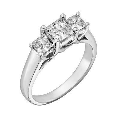 18k White Gold 1-ct. T.W. IGL Certified Princess-Cut Colorless Diamond 3-Stone Ring