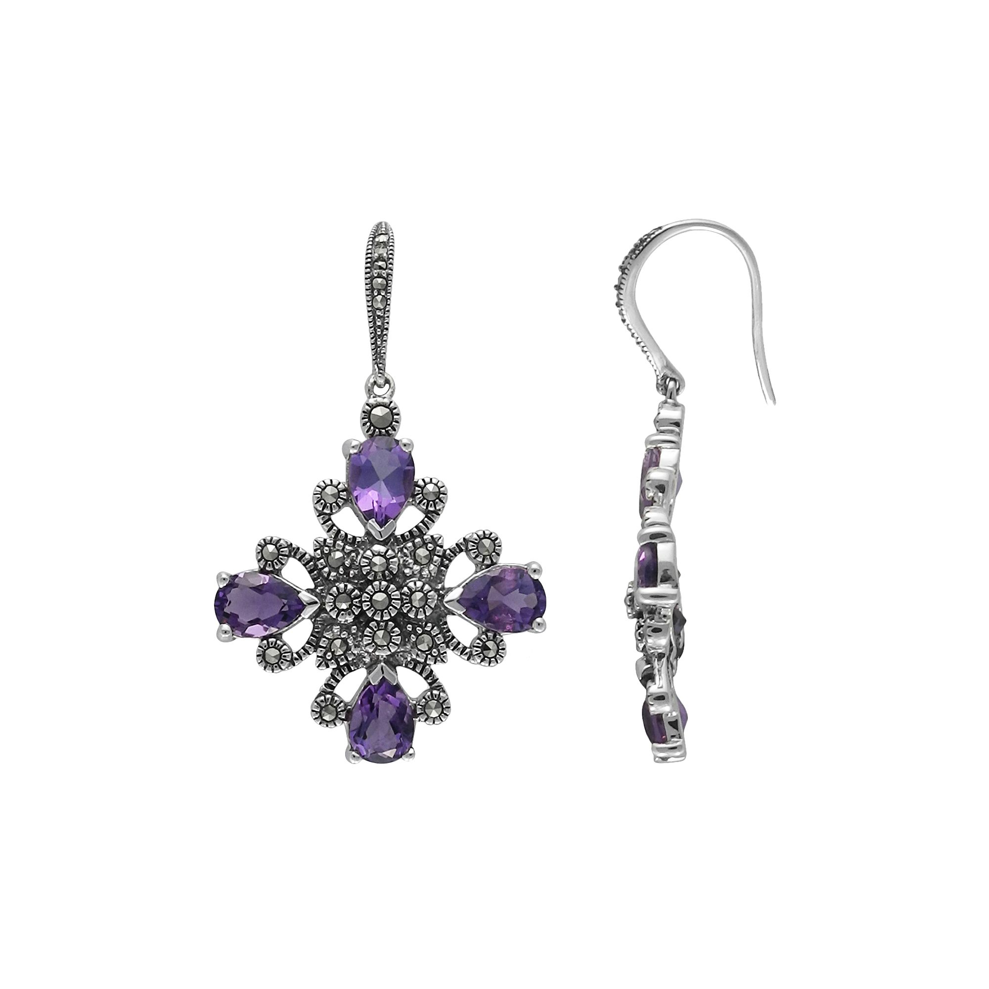 Lavish by TJM Sterling Silver Amethyst Drop Earrings, Womens, Purple